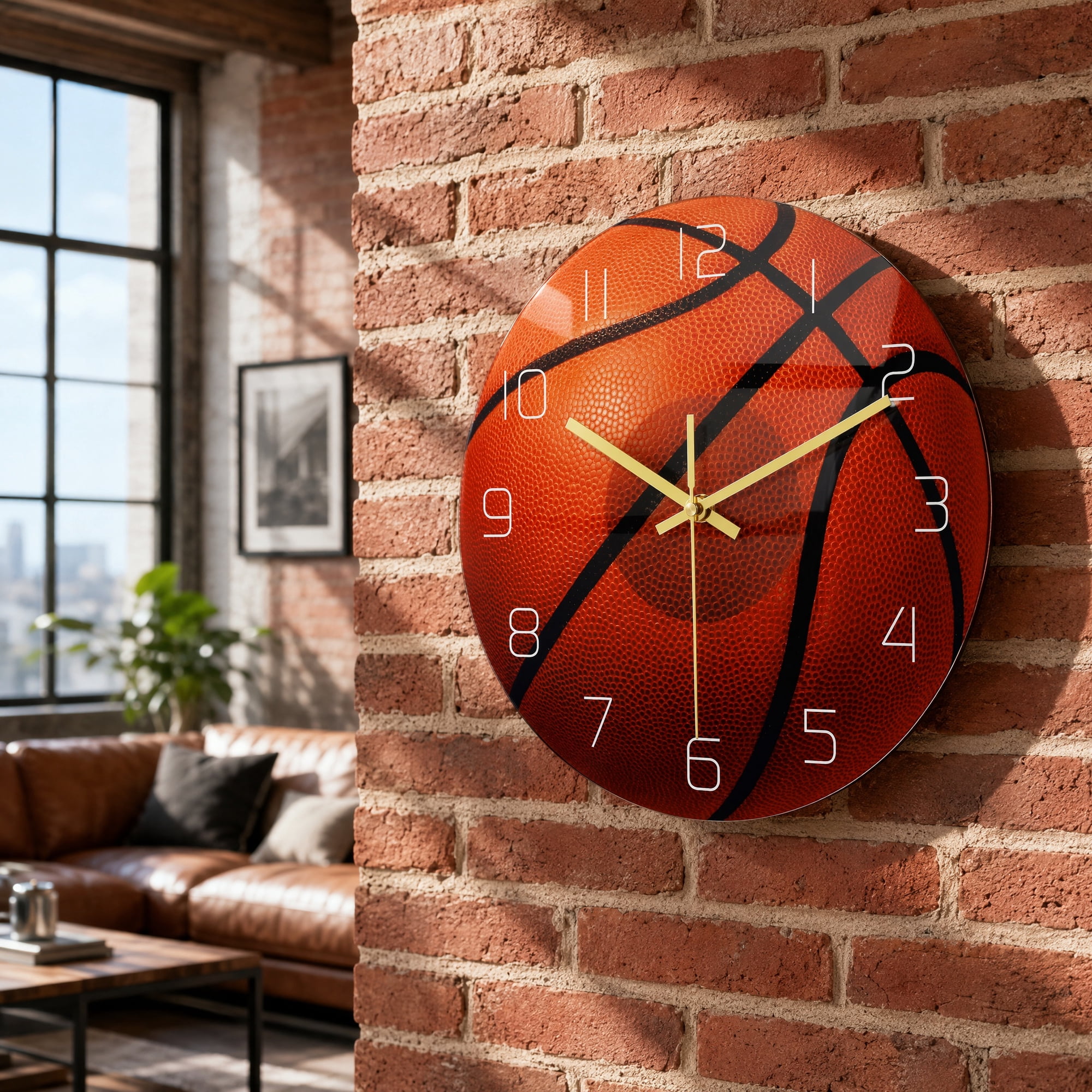 HAMPPLIES Multi-Color Basketball Themed Wall Clock with Clear Arabic Numerals for Living Room Decor