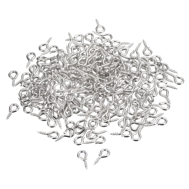 Uxcell 200 Paquete de pequeños ganchos de ojo de tornillo, mini ojales, 5x10x1.2mm, blanco plateado