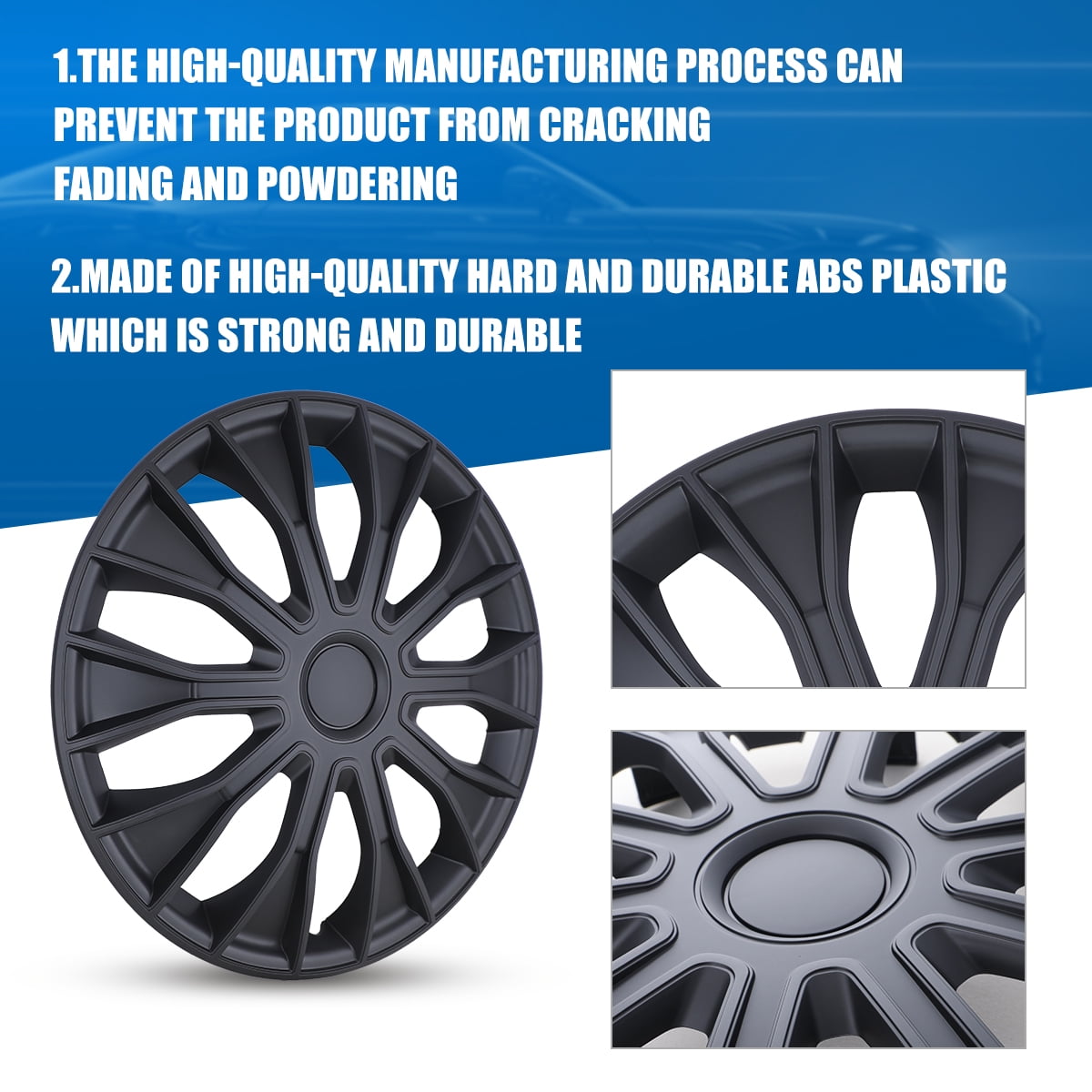 (4-Pack) 14" Universal Wheel Rims Cover Hubcaps Snap-On ABS Hub Caps for Car,Truck,SUV（14-inch，Matte Black）