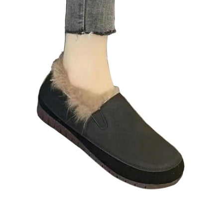 

Colisha Women Casual Shoes Plush Lined Loafers Slip On Flats Cold Weather Fashion Winter Shoe Faux Fur Moccasins Black 4.5