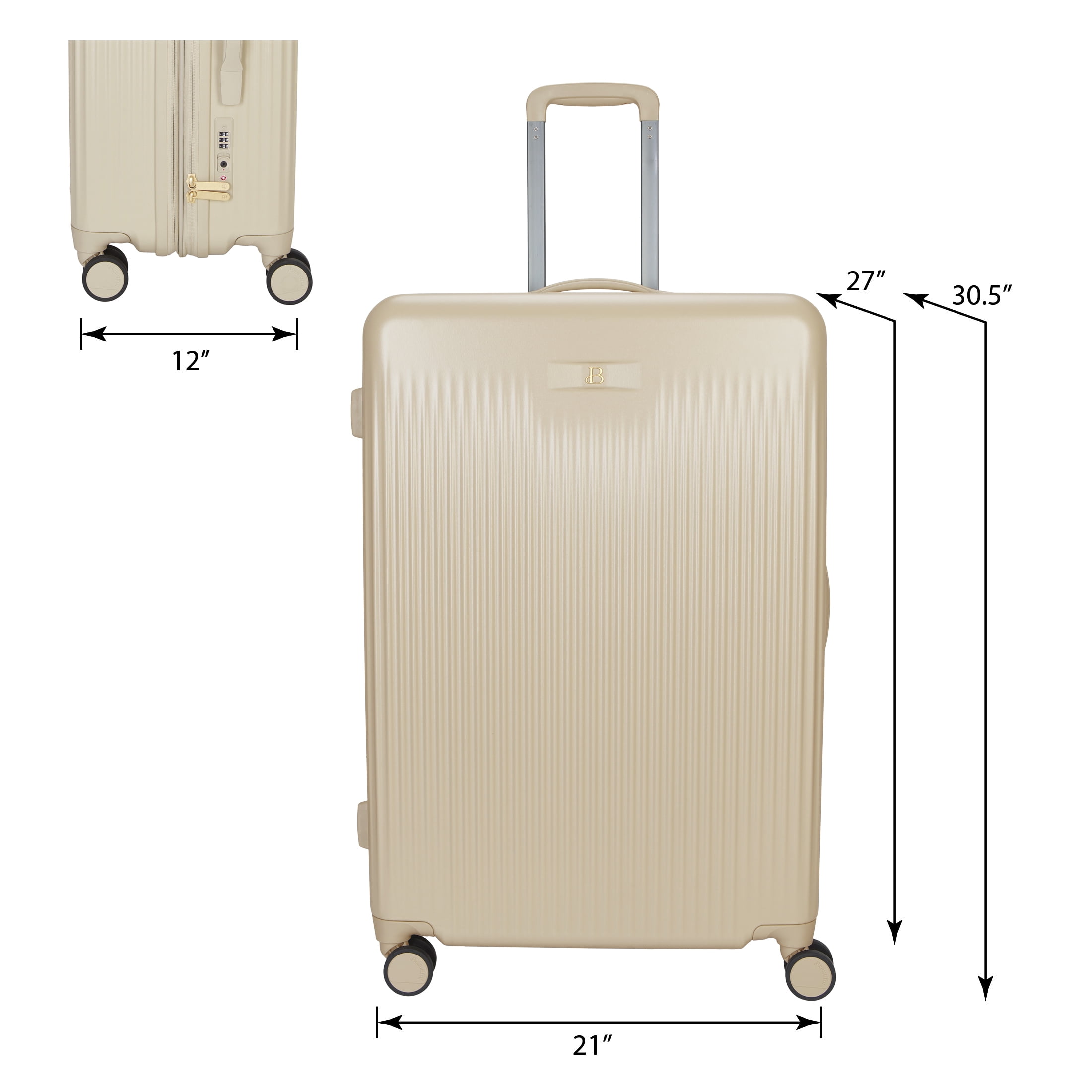 Beautiful 28-inch Checked Expandable Hardside Upright Luggage by Drew Barrymore, Porcini Taupe