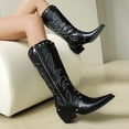 thumbnail image 3 of Cowboy Boots for Women Vintage Studded Western Embroidery Pointed Toe Stacked Heel Zipper Mid Calf Cowgirl Booties, 3 of 5