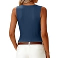 thumbnail image 5 of Stichou Womens 2026 Summer V Neck Tank Tops Henley Button Spring Summer Sleeveless Lace Trim Ribbed Knit Casual Going Out Cami Shirts Blue M, 5 of 6