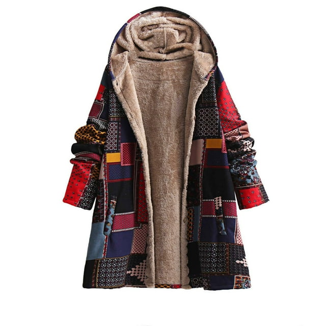 NARABB Women's Winter Warm And Fleece Heavy Printed Hooded Jacket With Zipper Double Pockets