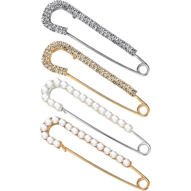 Piezas Broches para mujer Broches para suéter y chal Broches de perlas y cristales sintéticos, 2 estilos