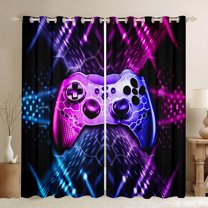 jejeloiu Game Console Curtains Pack of 2 (42x84 Each),Gamer Gaming Curtains Blackout,Pink Purple Hexagon Bedroom Curtains For Boys,Breathable Bedroom Decorative