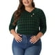 thumbnail image 1 of Blusa casual de mujer de talla grande Agnes Orinda, con mangas 3/4, de punto, a rayas, con cuello asimétrico, camiseta de moda 2X en verde oscuro, 1 of 6