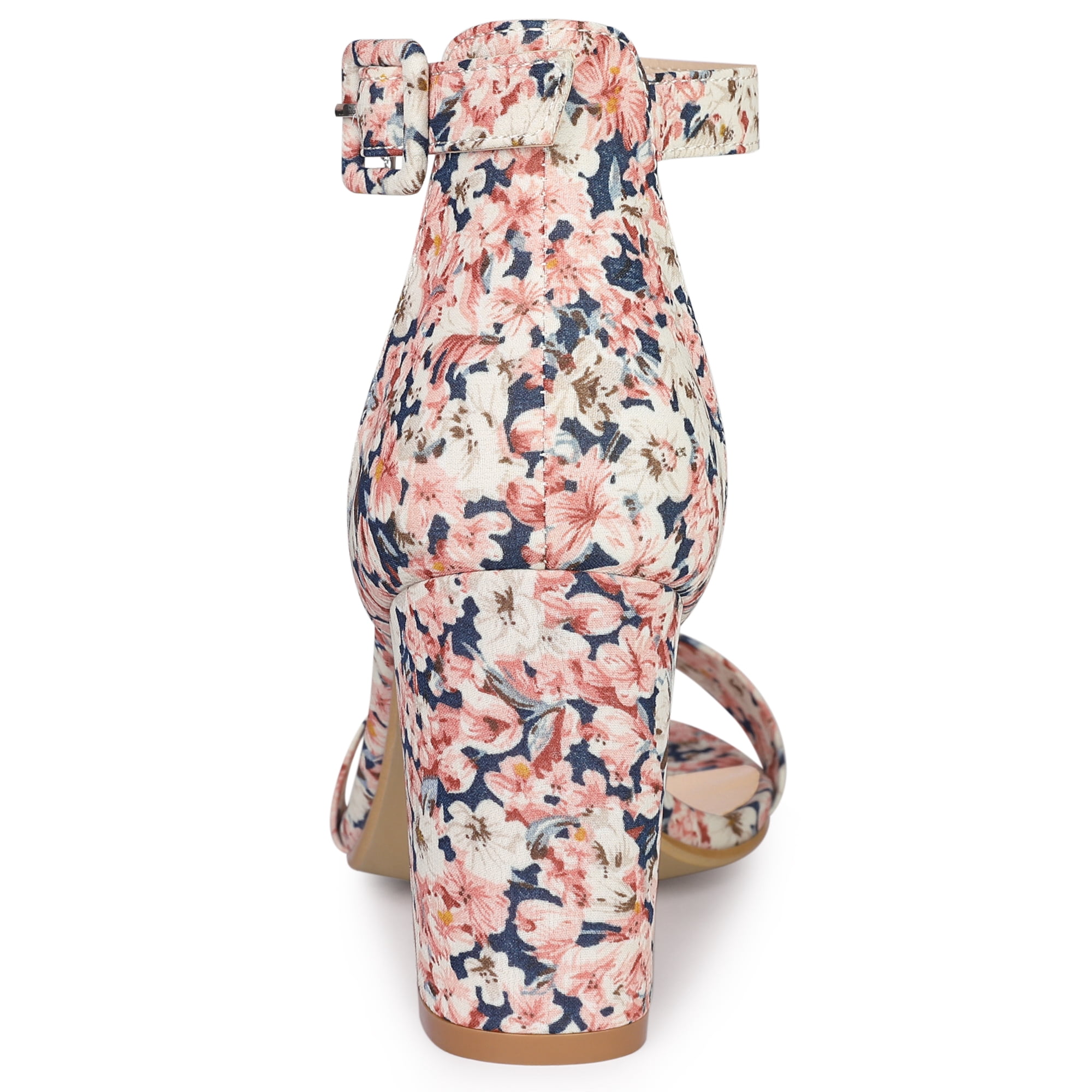 DARING DIVA Women's Floral Print Open Toe Block High Heels Red Sandals 6.5 Pink Blue