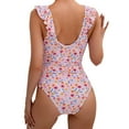 thumbnail image 2 of Swimsuits For Women 2025 Conservative Floral Print High Waist Design Ruffles Swimwear Pink High Cut Bathing Suits L, 2 of 6