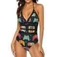 thumbnail image 3 of One Piece Swimsuit Women Tummy Control - V Neck Retro Video Game Halter Swim Suits for Women 2025, Padded Full Coverage Bathing Swim Suit for Women, 3 of 7