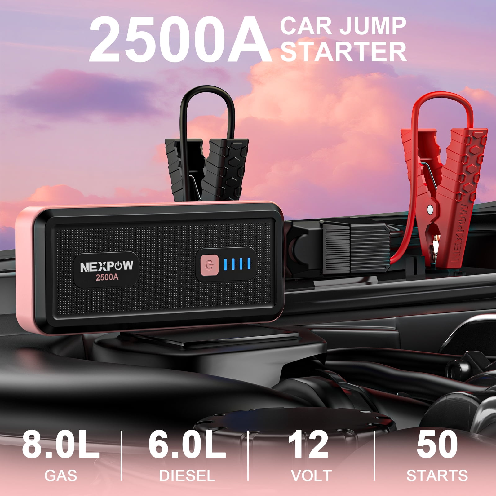 NEXPOW 2500A Car Battery Jump Starter, 12V Jump Starter Battery Pack (up to 8.0L Gasoline and 6.0L Diesel Engine), Battery Booster with Jumper Cable