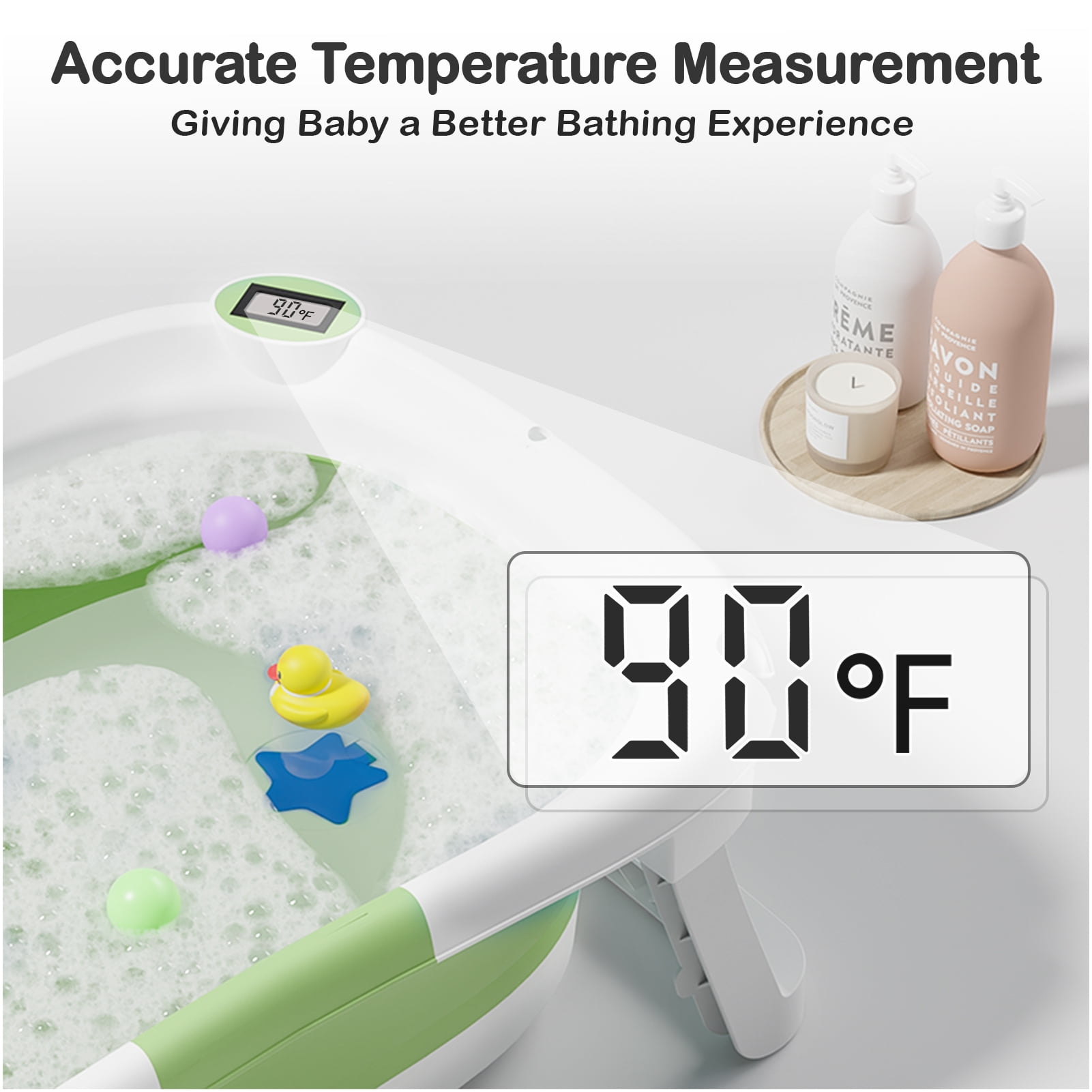 Aprpink Foldable Baby Bathtub PP+TPE with Soft Bath Net&Thermometer for 0-36 Months Toddler Green