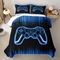 thumbnail image 2 of Erosebridal Neon Gamepad Bed Spread Queen for Boys Men, Neon Stripes Abstract Queen Coverlet Set, Black Blue, 3pcs, 2 of 7