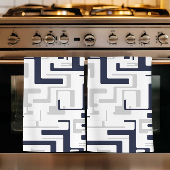 Modern Geometric Navy Blue Kitchen Towels Set of 4, Abstract Minimalist Artwork Lines Absorbent Dish Towels for Kitchen, Microfiber Hand Towel, Quick Drying Tea Towel for Cleaning Dishcloths