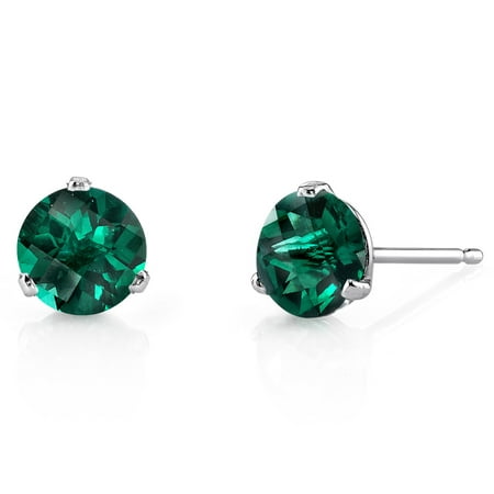 Peora 1.50 Ct T.G.W. Round-Cut Created Emerald 14K White Gold Stud Earrings
