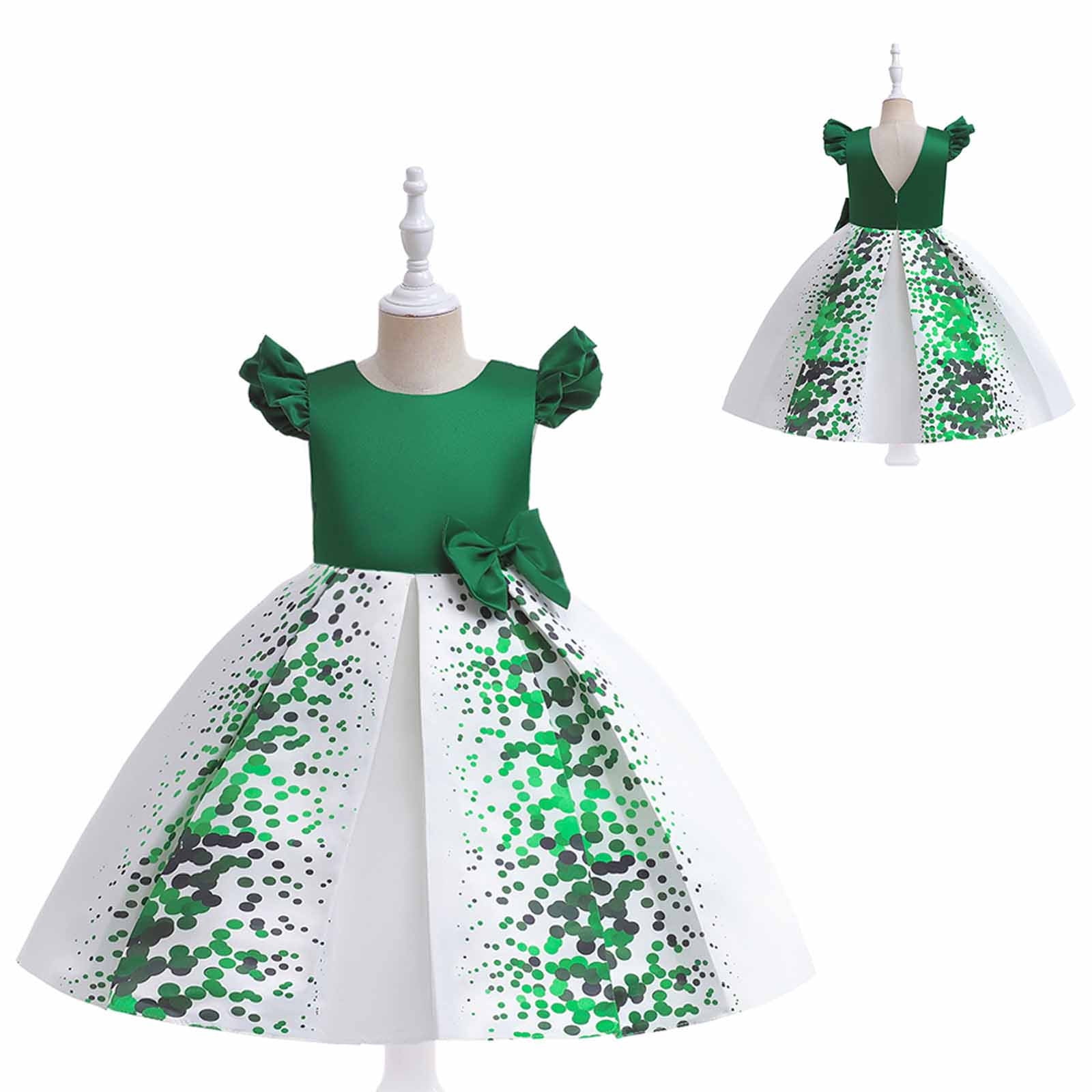 Zwiiyzr 3-13 Years Baby Girl Birthday Dress St. Patrick's Day Princess Tutu Dress Toddler Tulle Dresses + Bag Outfits Green