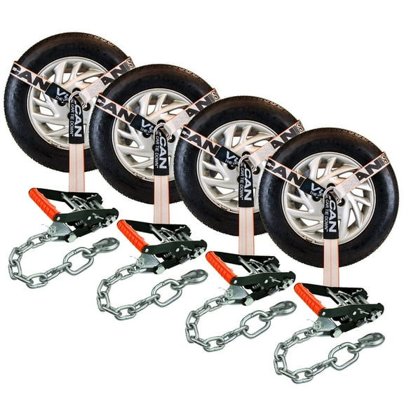 VULCAN Car Tie Down, Chain Anchors, Lasso, 2 inch x 96 inch, 4 Pack, Silver Series, 3300 Lbs SWL