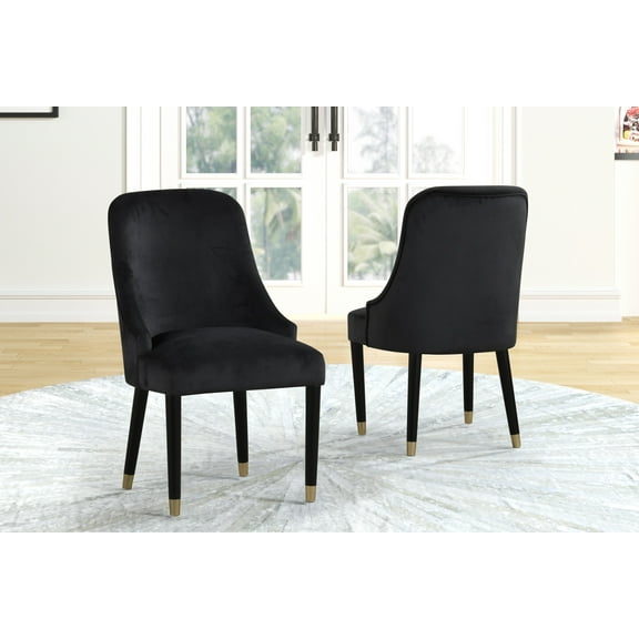 Luxury 2pc Black Velvet Fabric Upholstery Dining Chairs Dining Kitchen Furniture