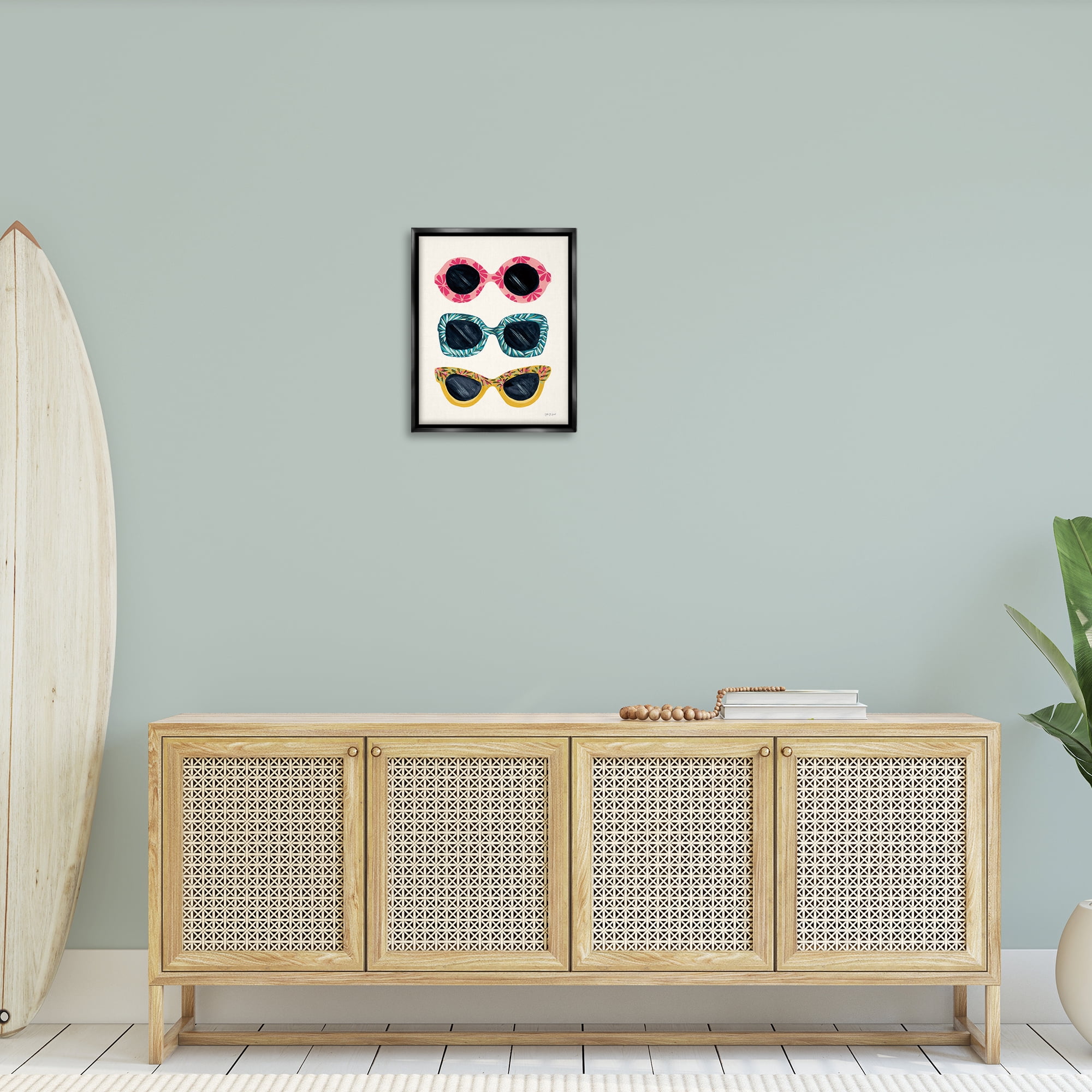 Stupell Industries Tropical Sunglasses Trio Nautical & Beach Painting Black Floater Framed Canvas Art Print Wall Art, 17 x 21