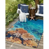 Unique Loom Outdoor Coastal Collection Area Rug - Ariel (4' x 6' Rectangle Multi/Ivory)