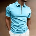 thumbnail image 2 of Yifymode Men's Zipper Collar Short Sleeve Polo Shirt, Classic Fit Soft Fabric for Casual and Sports Wear Blue 2XL, 2 of 5