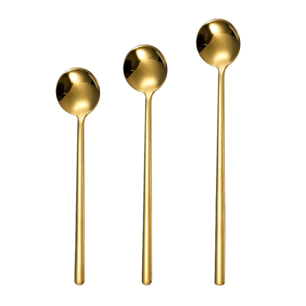 Cucharas de café, cucharas para revolver, cucharas de té de mango largo, cucharaditas doradas, cucharas doradas, cucharas de té helado, cucharas largas para revolver, cucharas de espresso doradas