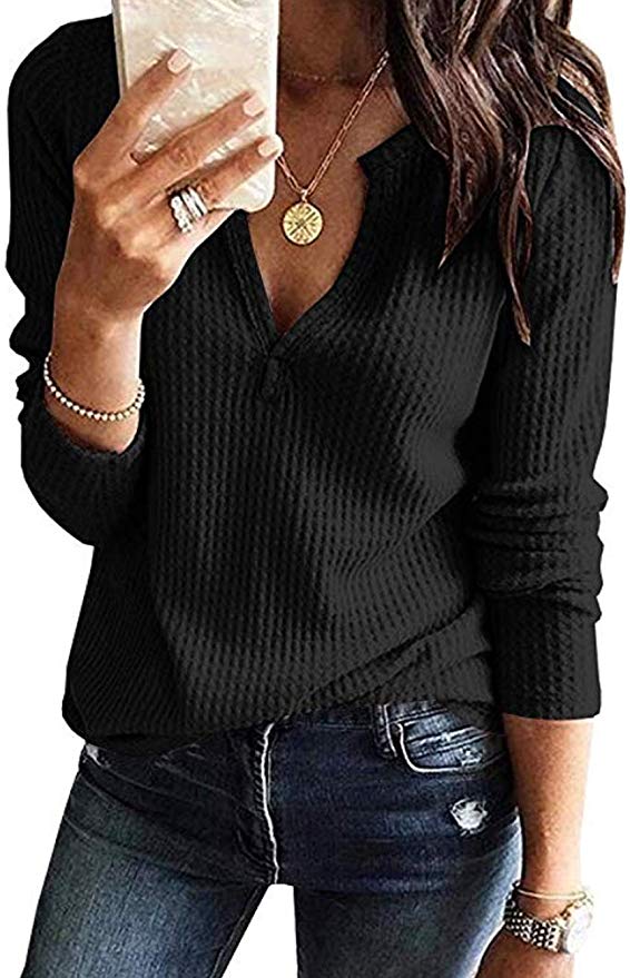 women's waffle knit thermal tops