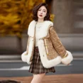 thumbnail image 2 of Chaqueta de plumón con cuello de piel grande para mujer, abrigo corto de otoño e invierno con solapa de empalme de piel nueva, abrigo holgado y cálido de plumón de pato blanco, 2 of 5