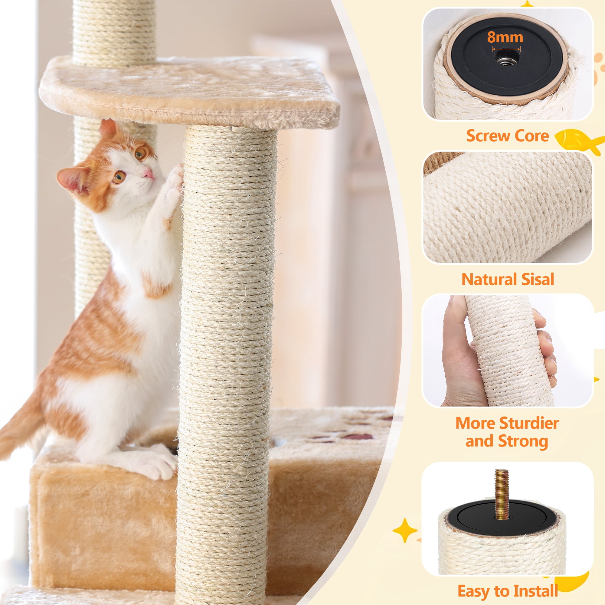 Pet Cat scratching posts Replacement Sisal Rope DIY Replaceable Sharpen Claw Toy Supplies  Scratch Post Refill Pole for Indoor Playing white 40cmx8cm