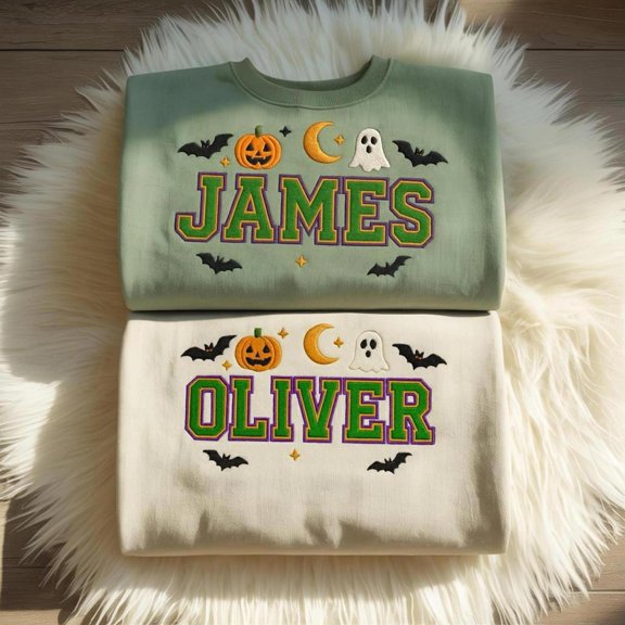Personalized Name Halloween Embroidered Pumpkin Ghost Fall, Sweatshirt