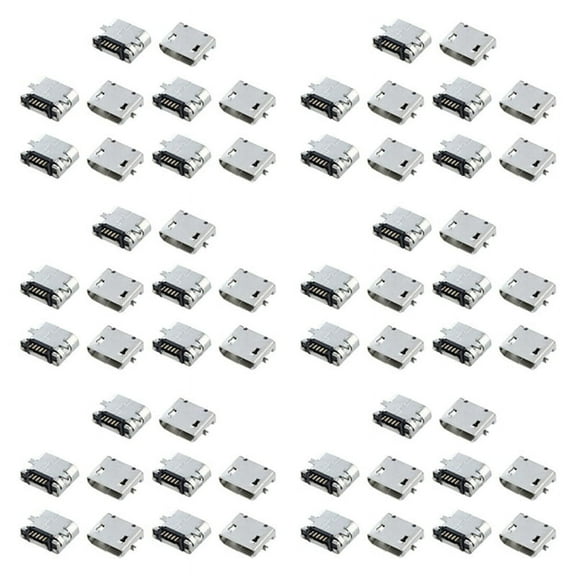 60 Pcs Spare Parts Type B Micro-USB Female Jack Connector Port Socket,60 x Micro-USB Jack,Silver Tone