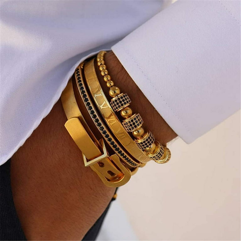 Trendy Gold Color Roman Numerals Titanium Steel Bracelet Bangle