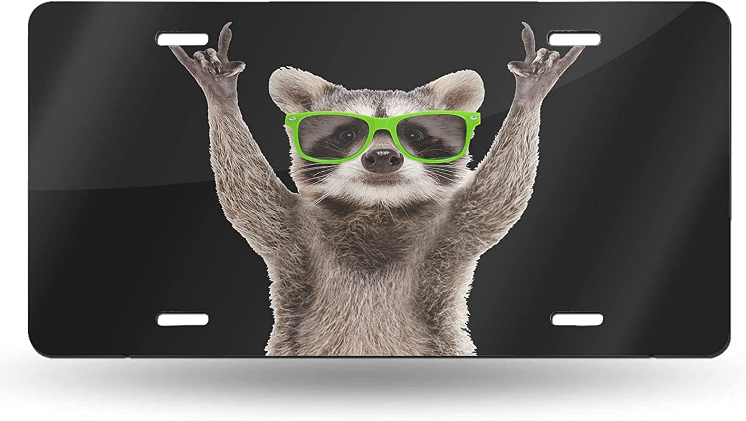 Funny Raccoon on Black Background License Plate Cover,Aluminum Metal