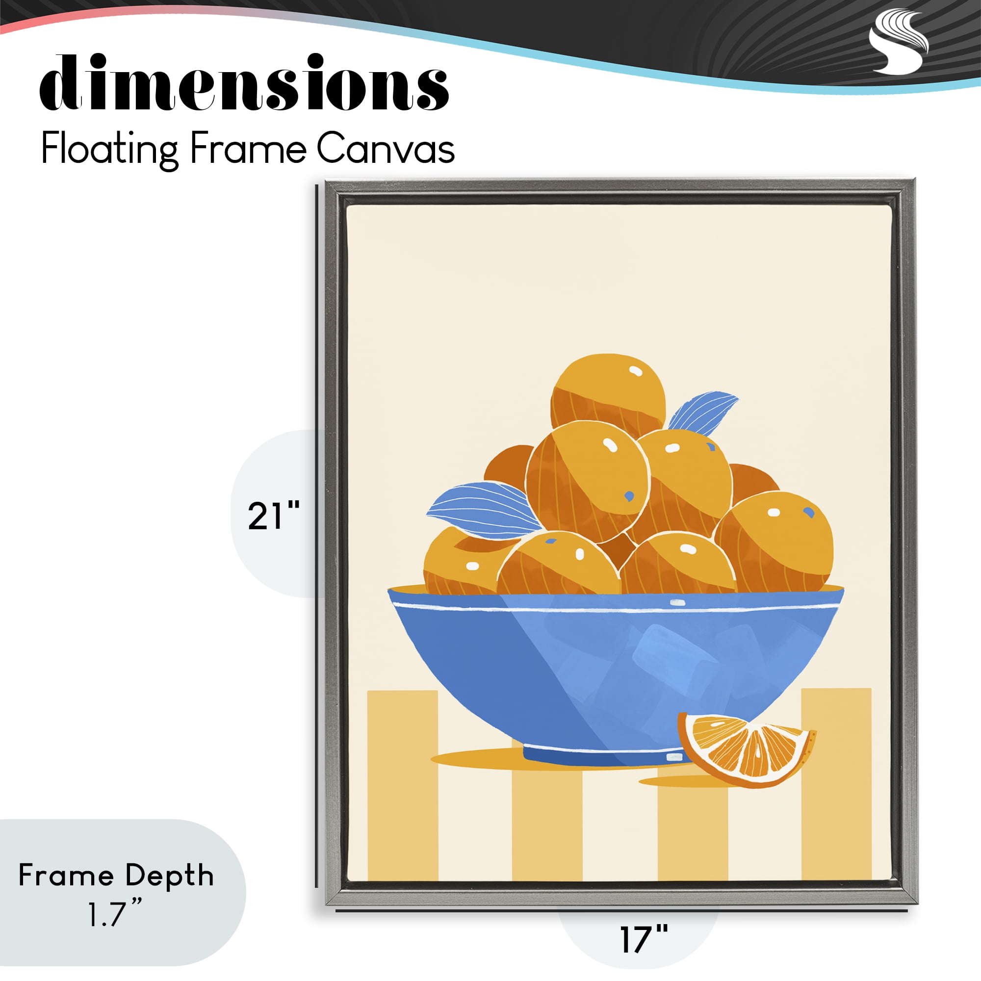 Stupell Industries Orange Citrus Bowl Striped Gray Framed Floater Canvas Wall Art, design by Lucca Sheppard