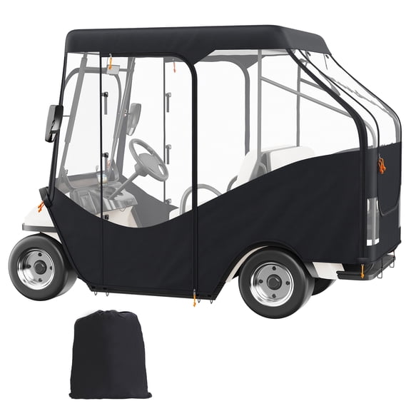 KFFKFF Golf Cart Cover, Durable 600D Fabric with Clear 4-Way Windows, Fits 4-Person Golf Carts, Universal Compatibility, Protects Against Sun and Dust, Ideal for Outdoor Use