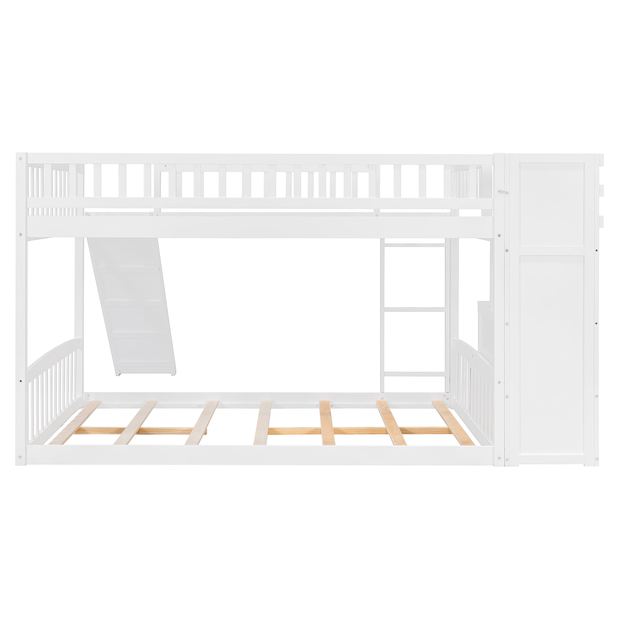 Mintazer Full Over Full Bunk Bed with Storage Staircase & Convertible Slide, Kids Bunk Bed Frame with Guardrails & Ladder, No Box Spring Needed, White
