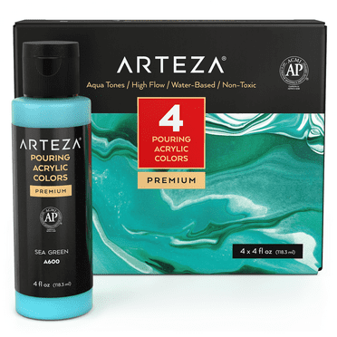 Arteza Acrylic Pouring Paint Kit, 4 oz Bottles Set, Aqua Tones - 4 Pack