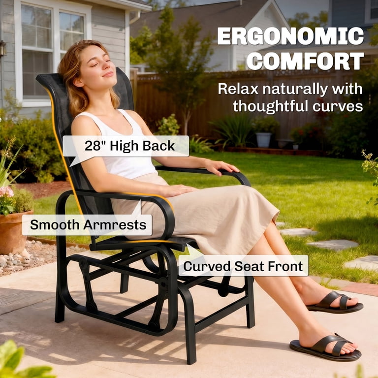 Outsunny Single Gliding Lounger Chair, Black Steel photo 4