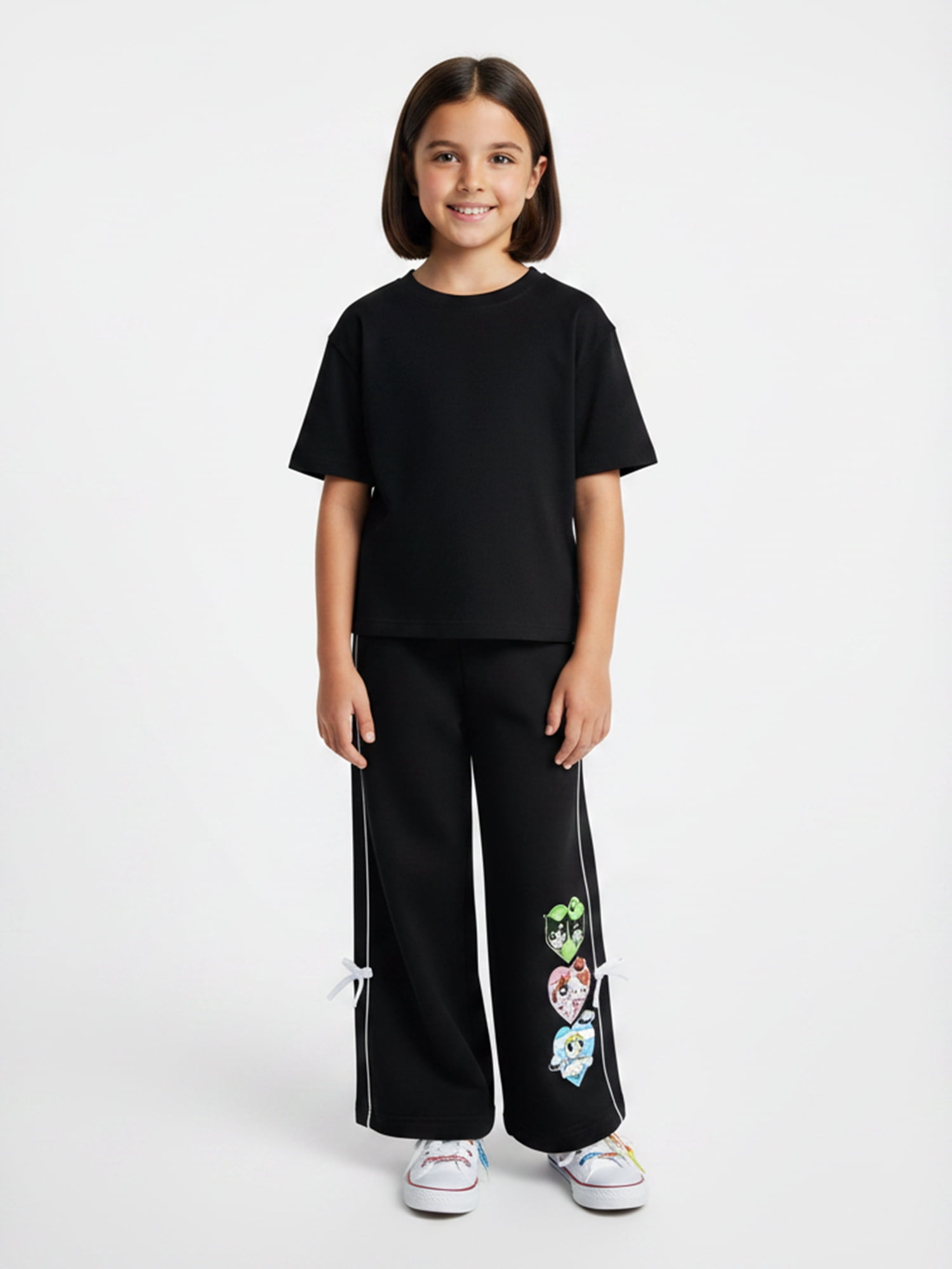 The Powerpuff Girls x Hello Kitty and Friends Girl’s Heart Trio Fleece Wide Leg Sweatpants, Sizes 4-16
