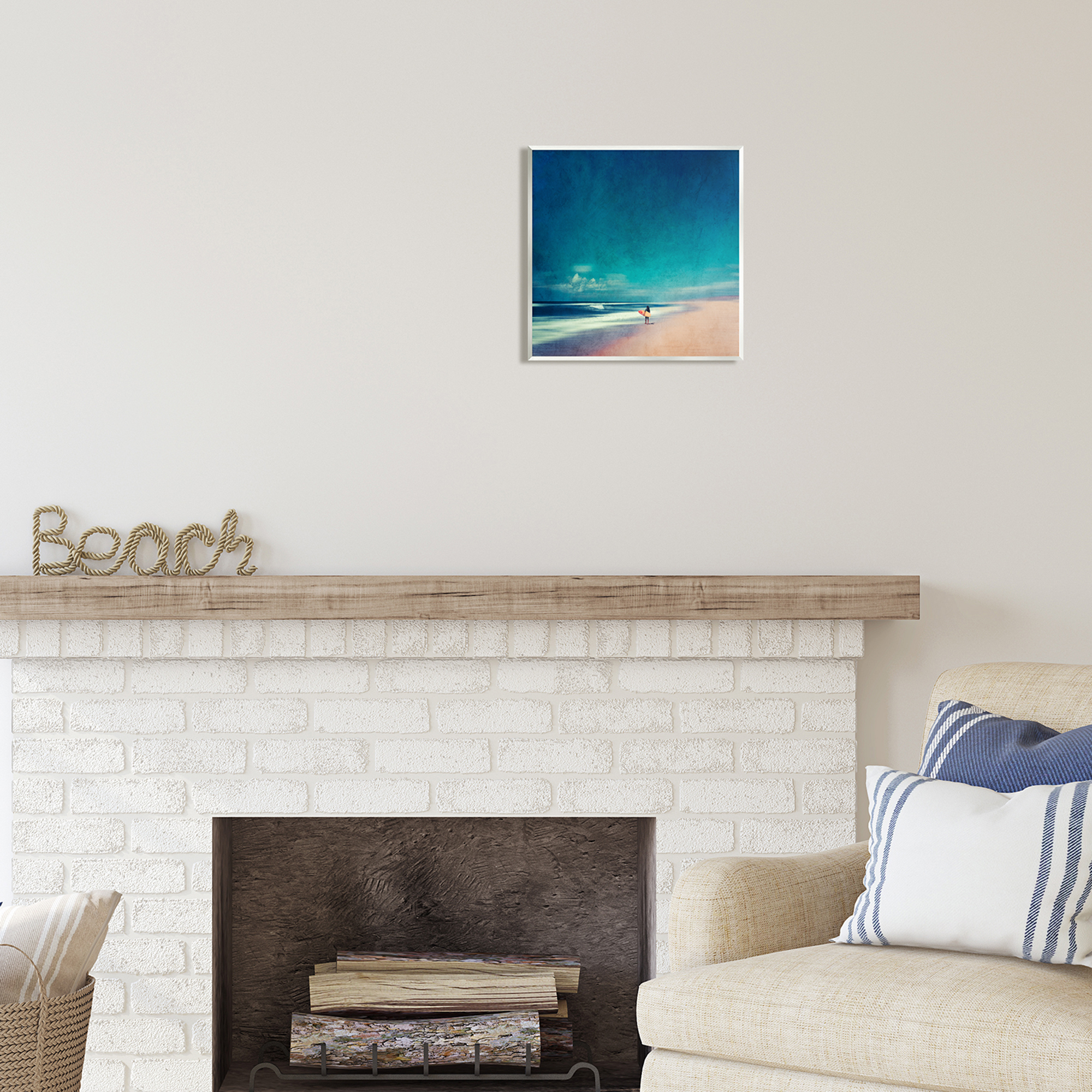 Stupell Industries Vast Beach Landscape Lone Surfer Coastal Photography Unframed Art Print Wall Art