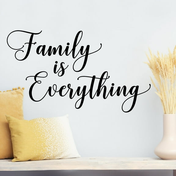 Family is Everything Cursive (3 Lines) Vinyl Lettering Family Decals Wall Quote Sticker Decal Home Decor for Picture Wall - Size: 20”H x 35”L - Color: Black