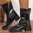 thumbnail image 2 of Womens Booties Round Toe Chunky Low Heel Ankle Boots Pull On Motorcycle Style Womens Shoes Vintage Outfits, 2 of 6