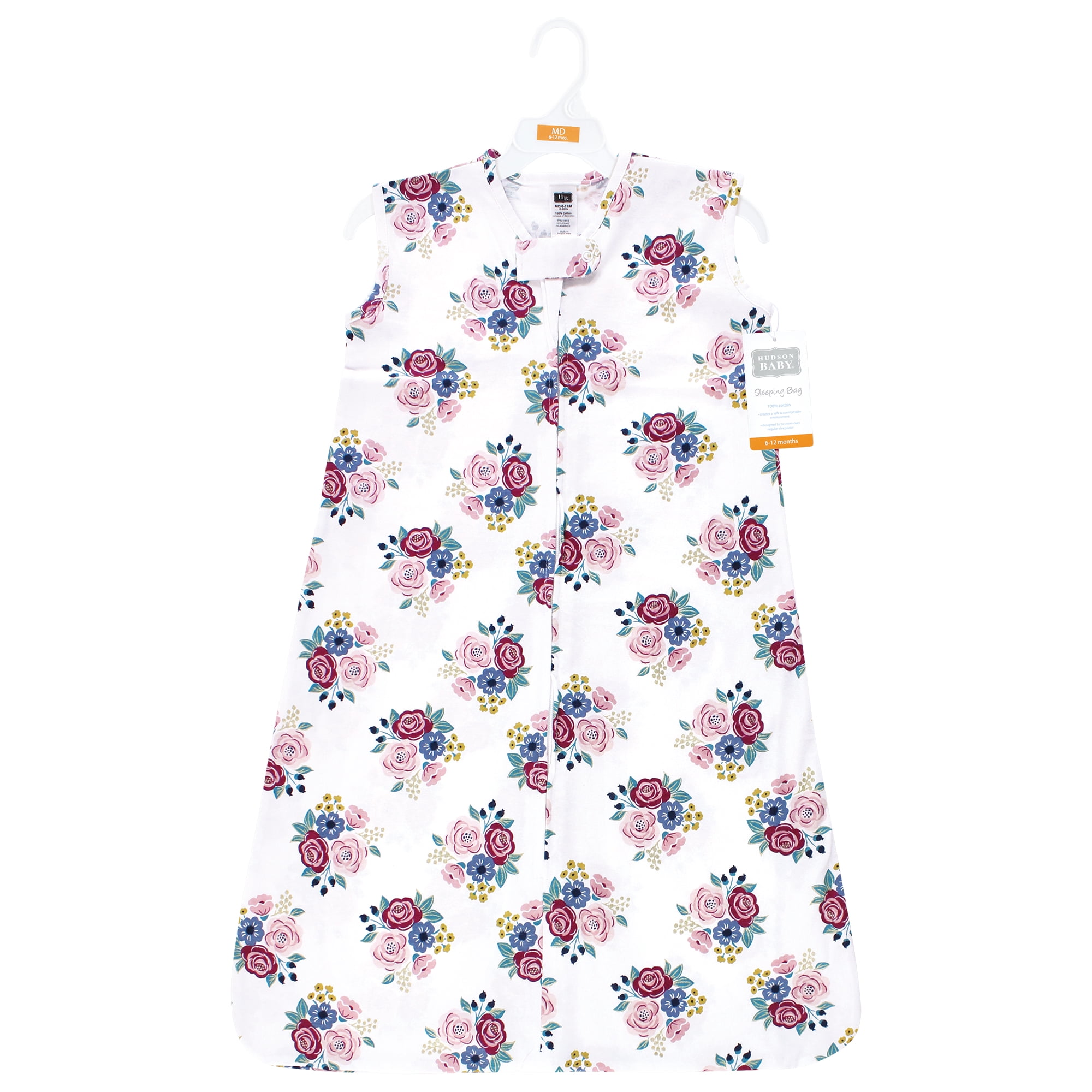 Hudson Baby Infant Girl Cotton Sleeveless Wearable Sleeping Bag, Sack, Blanket, Blush Navy Floral, 6-12 Months