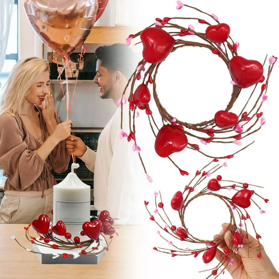 Valentine's Day Berry Candle Ring - Holly Berry Wreath for Pillar Candles, Perfect Centerpiece Decoration for Weddings Events