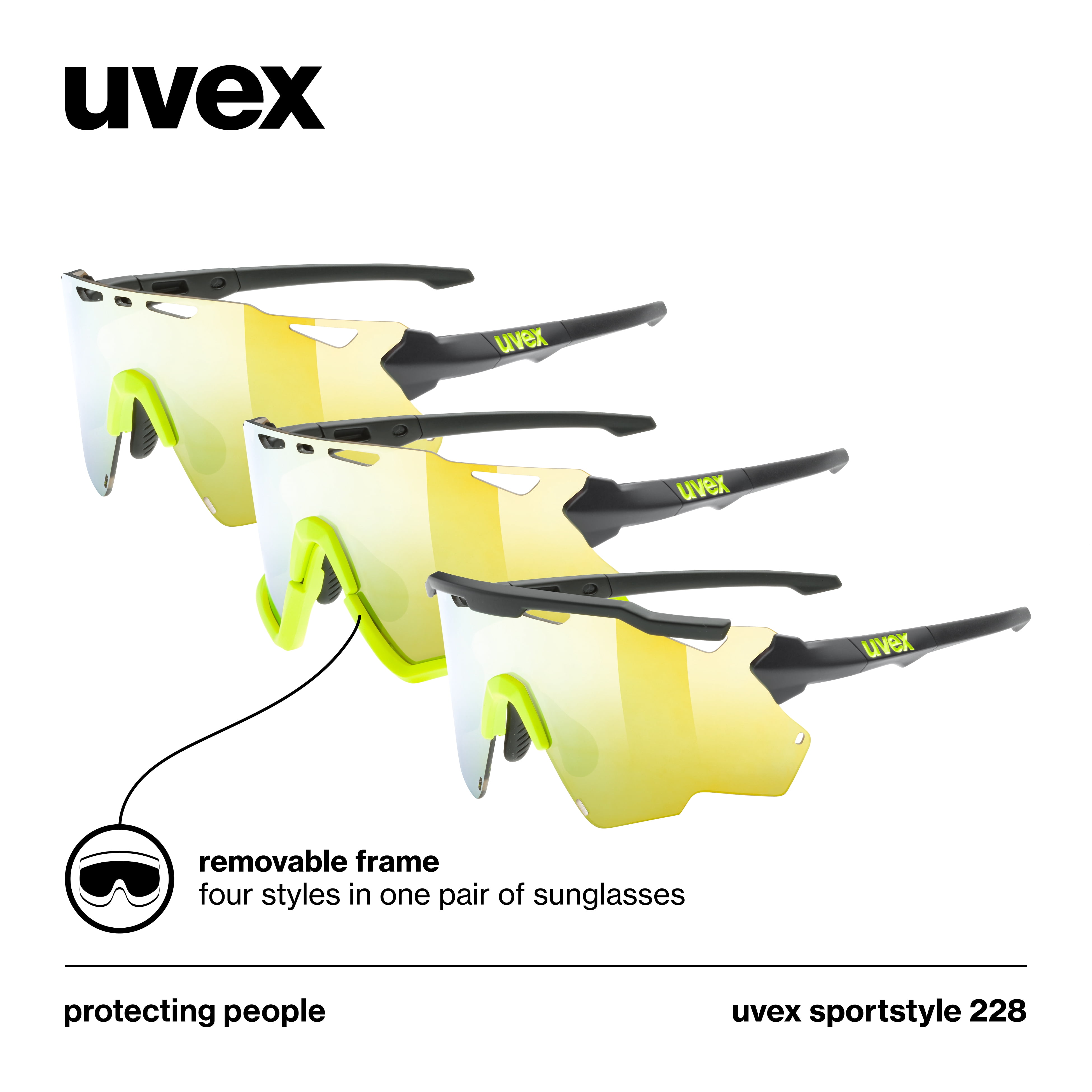 Uvex Sportstyle 228 - Unisex Adults Sports Eyewear Black Yellow Matte/Yellow - Anti-Fog & 100% UV Protection