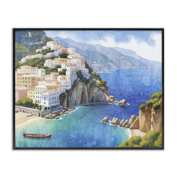 Stupell Industries Vibrant Coastal Seascape Landscape & Nature Painting Black Framed Art Print Wall Art, 14 x 11