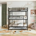 thumbnail image 3 of Metal Twin Size Triple Bunk Bed, Twin Size Trundle Bed, Metal Sturdy Triple Bunk Bed Frame with Guardrails for Dorm Bedroom, Guest Room, Detachable Design for 4 (Antique Black), 3 of 9