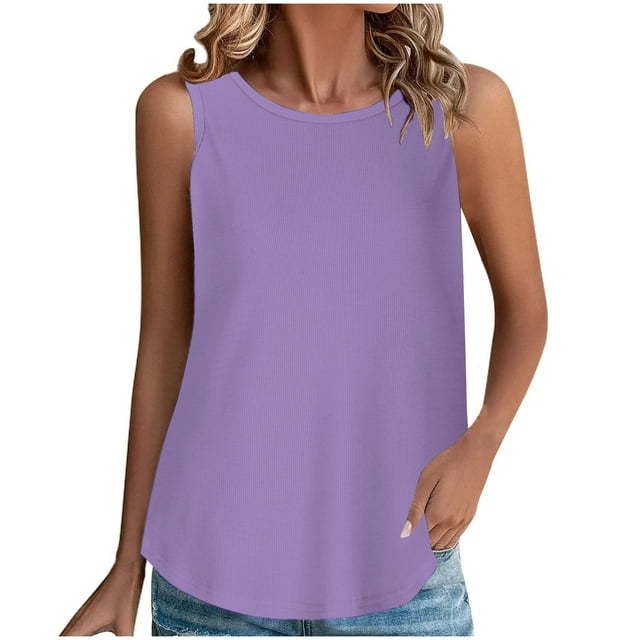 AherBiu Camisole pour Femmes Col Rond Sans Manches Couleur Unie Ample Tricotée Sans Coutures Camis d'Été