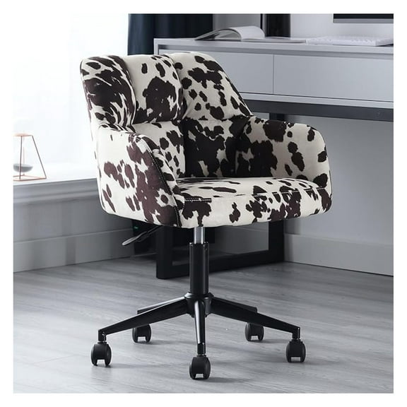 Cow Print Desk Chair Office Chair, 360° Swivel Work Chair with Back Support Armrest, Adjustable-Height Upholstered Chair for Living Room, Bedroom Home Office, Cow Print