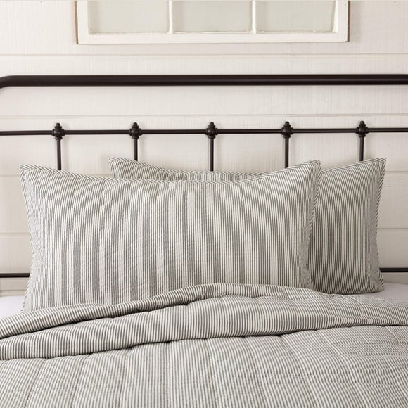 VHC Brands Hatteras Seersucker Blue Ticking Stripe King Sham 21x37